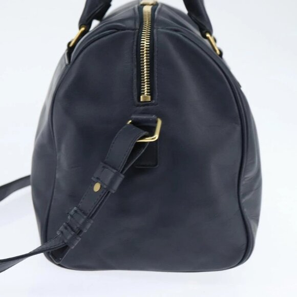 SAINT LAURENT Mini Boston Bag Leather 2way Navy Gold Auth bs30084 - Picture 6 of 16